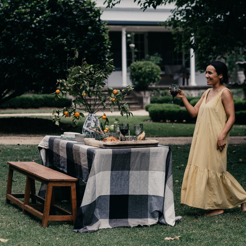 Harriet Tablecloth Coal 160x300 - Few and Far - Tablecloths
