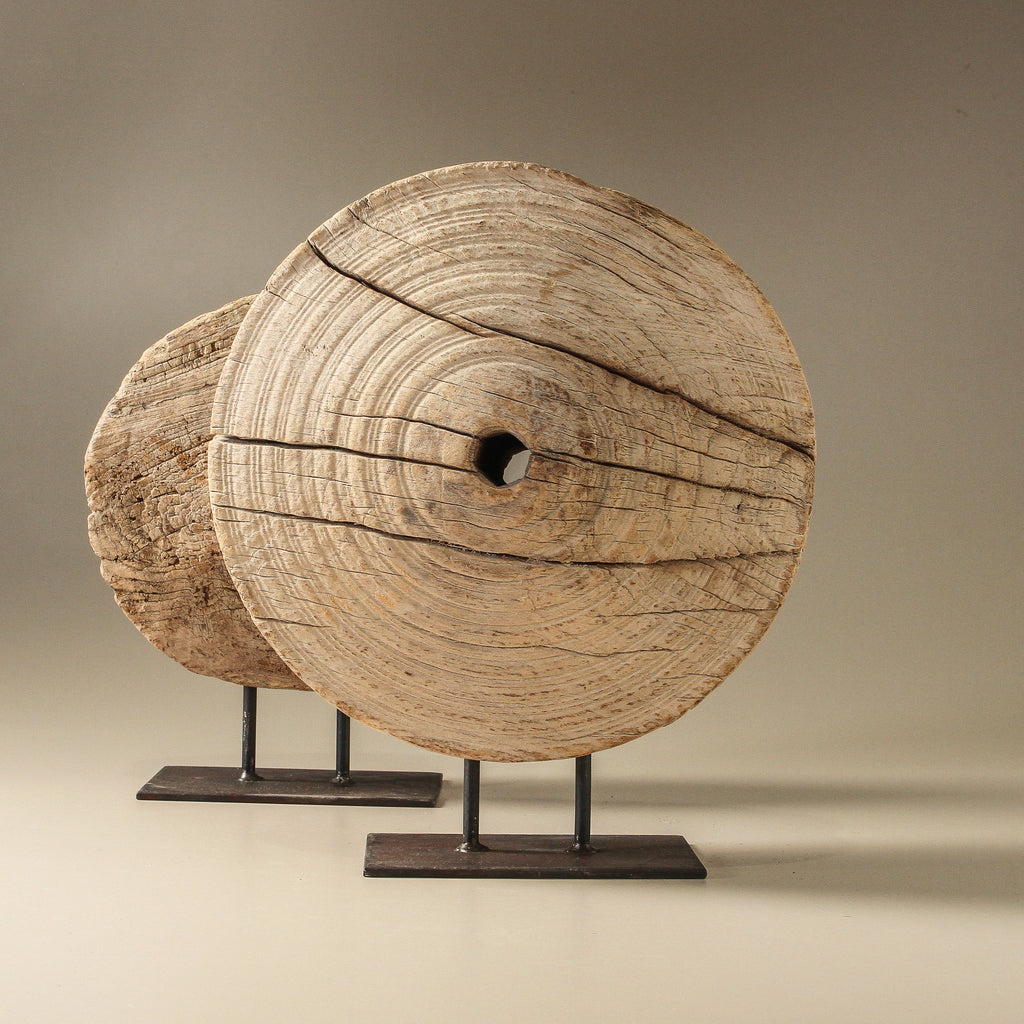 Vintage Indian Bleached Wheel On Stand - Few and Far - Decorative Objects