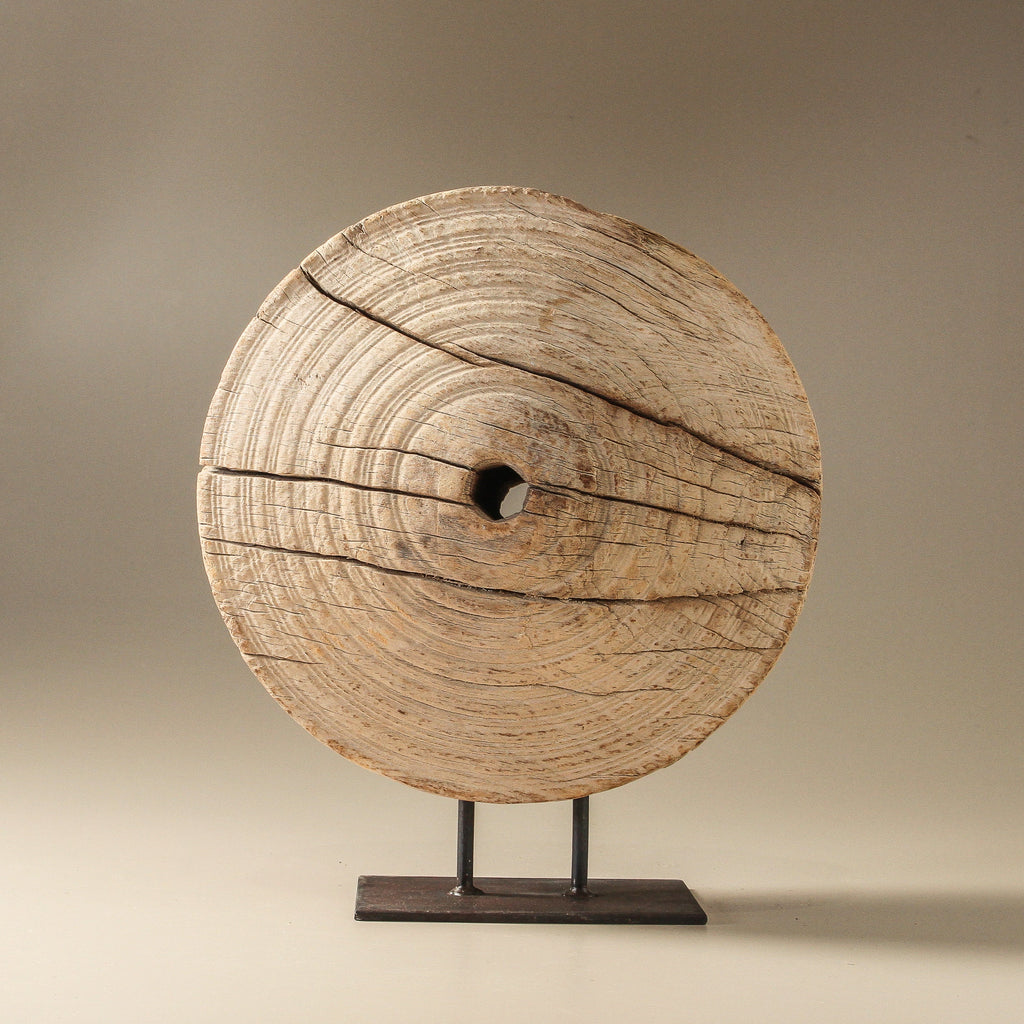 Vintage Indian Bleached Wheel On Stand - Few and Far - Decorative Objects