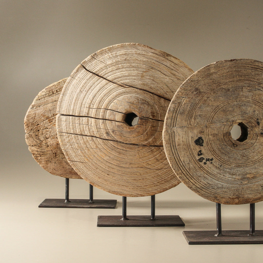 Vintage Indian Bleached Wheel On Stand - Few and Far - Decorative Objects