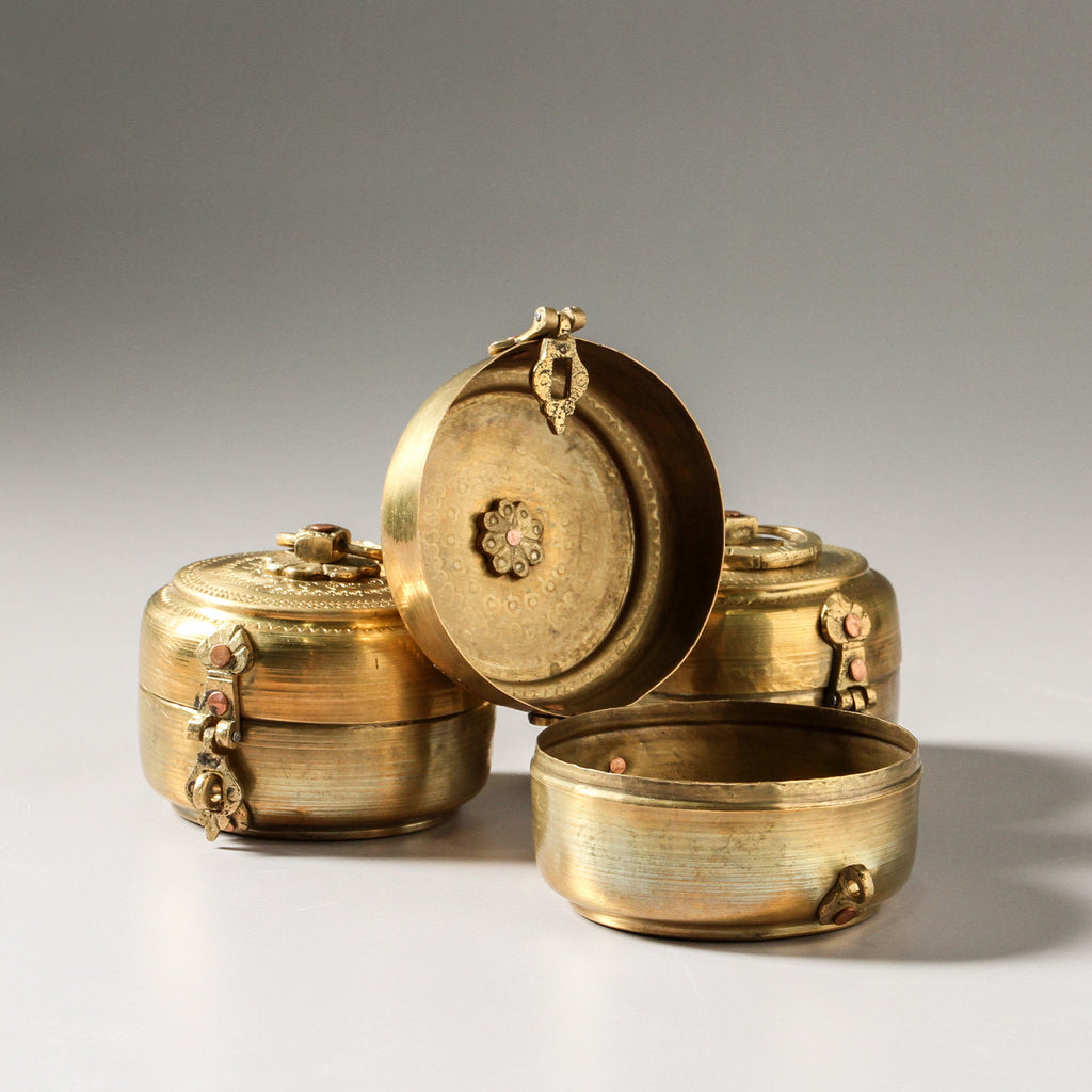 Vintage Indian Brass Chapati Box - Small - Few and Far - Decorative Objects