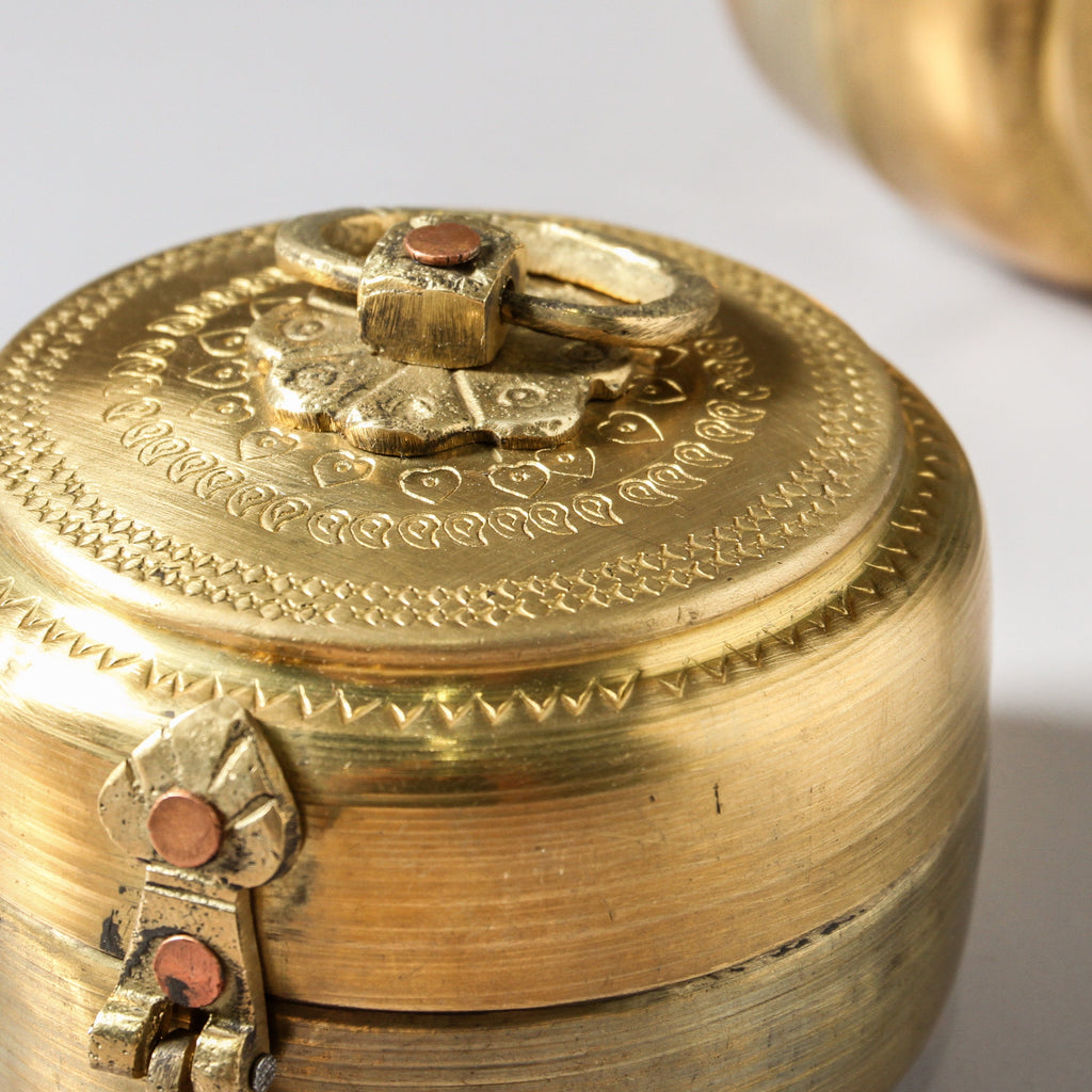 Vintage Indian Brass Chapati Box - Small - Few and Far - Decorative Objects