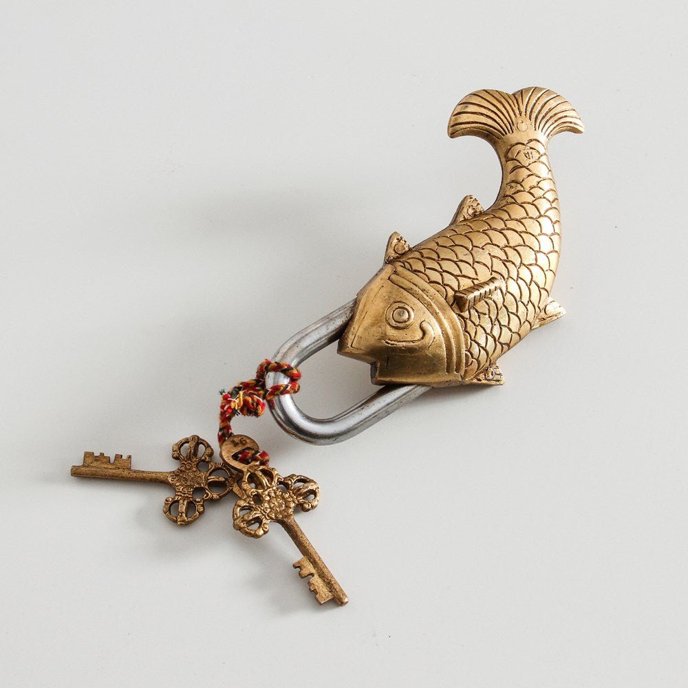 Vintage Indian Brass Fish Lock - Few and Far - Decorative Objects