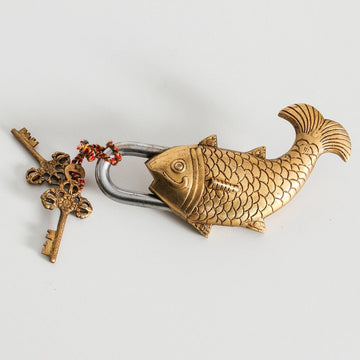 Vintage Indian Brass Fish Lock - Few and Far - Decorative Objects